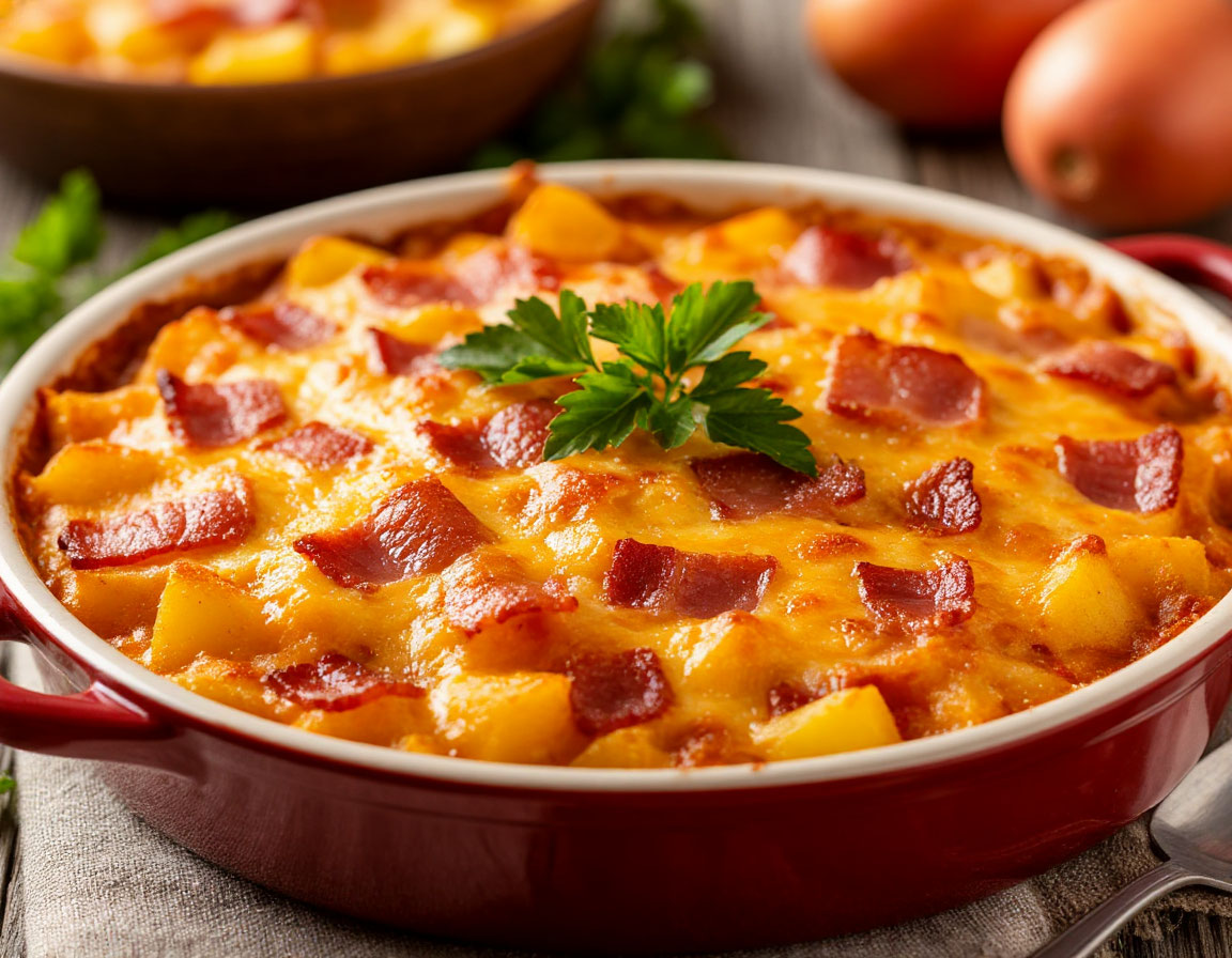Картофельная запеканка с сыром и беконом